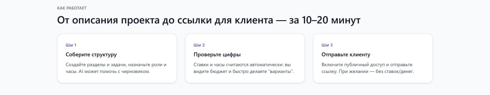 Три шага работы ScopeFlow: соберите структуру, проверьте цифры, отправьте клиенту